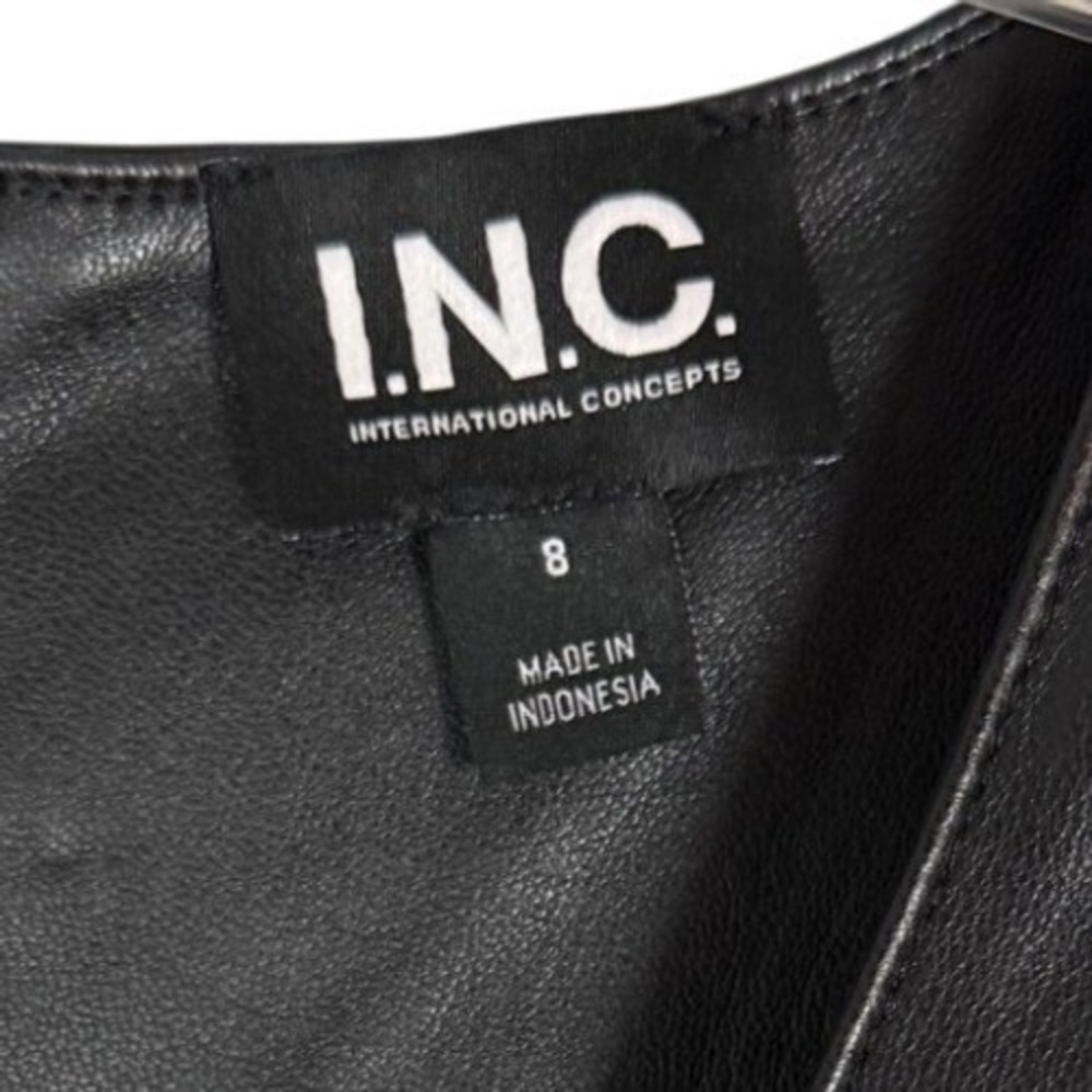 INC INTERNATIONAL CONCEPTS Women's V-Neck Faux-Leather Midi Dress, Black, Size 8 - Picture 6 of 10